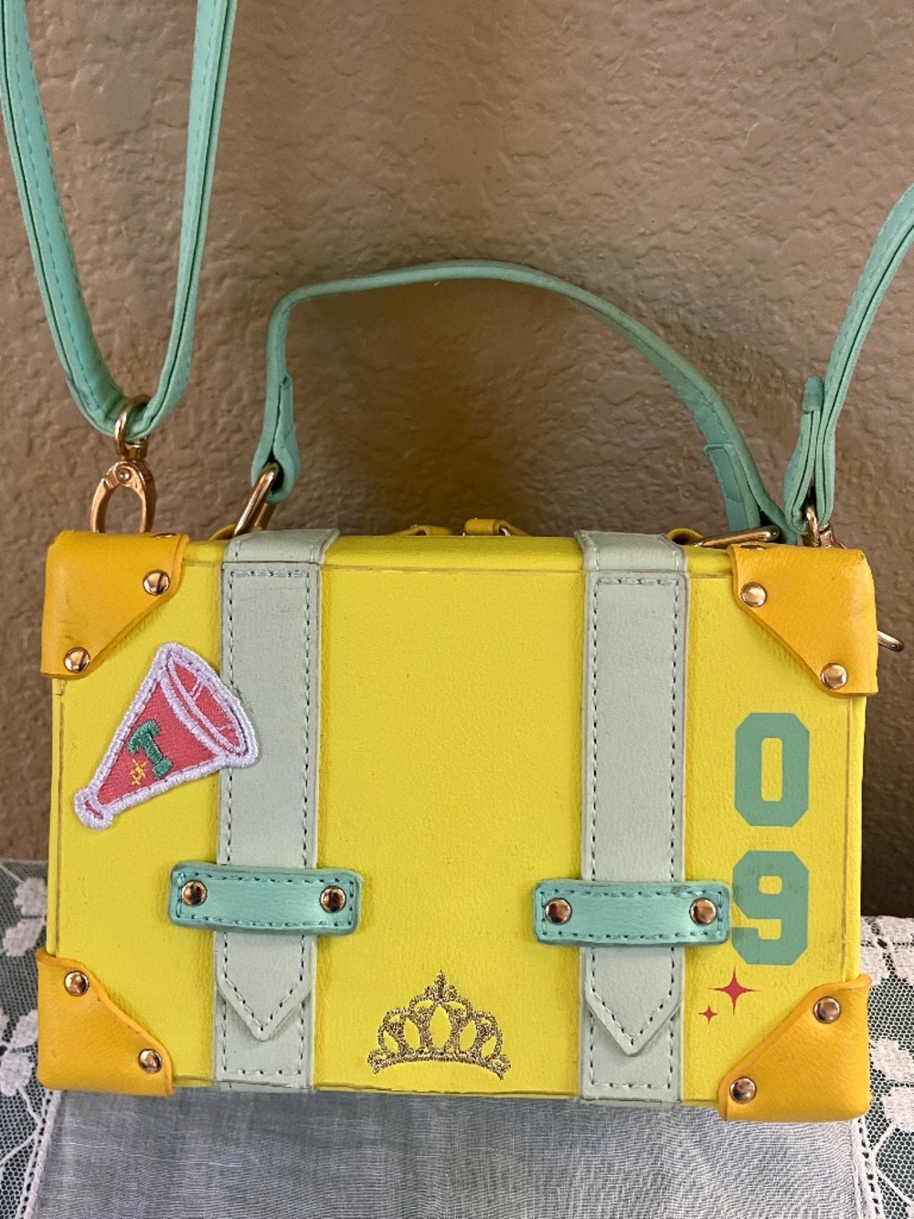 Disney Princess Tiana Crossbody Bag Purse Faux Leather Green Yellow